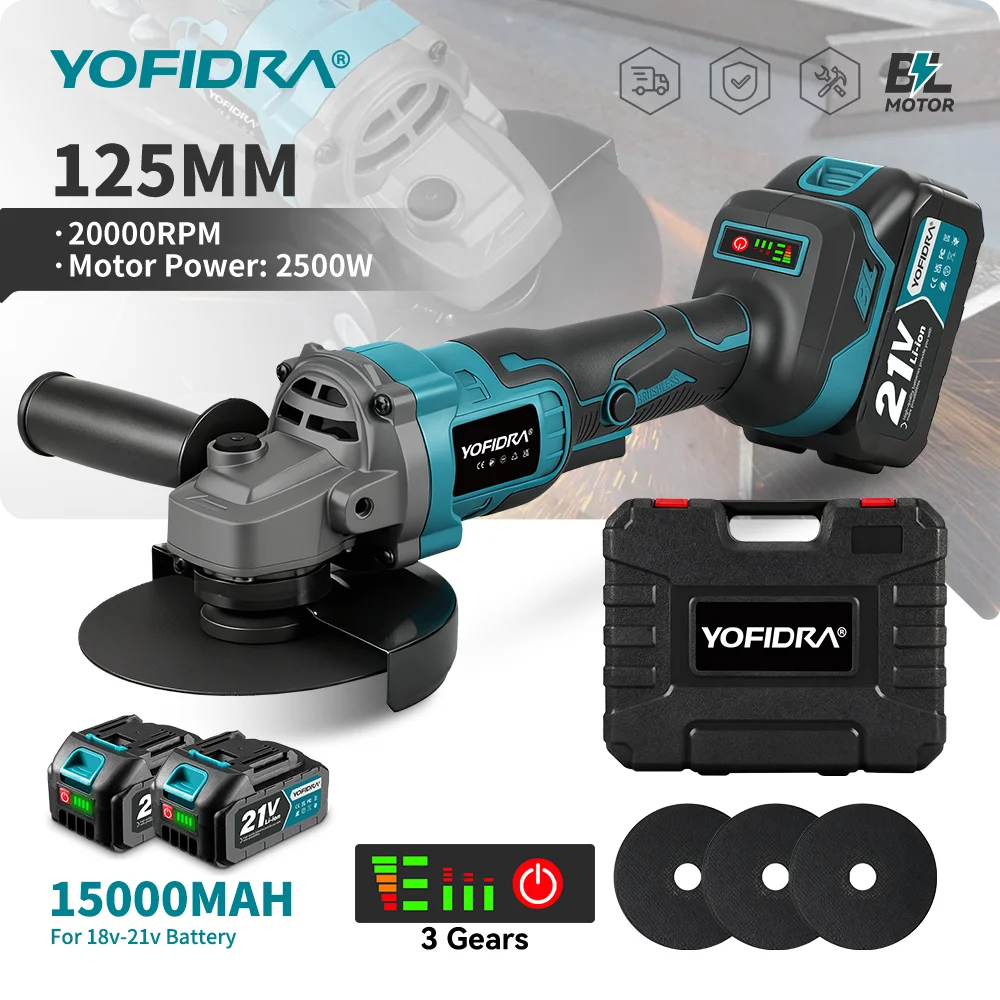 Brushless Angle Grinder Battery Powered - Szlifierka kątowa bezszczotkowa YOFIDRA 125mm, 3