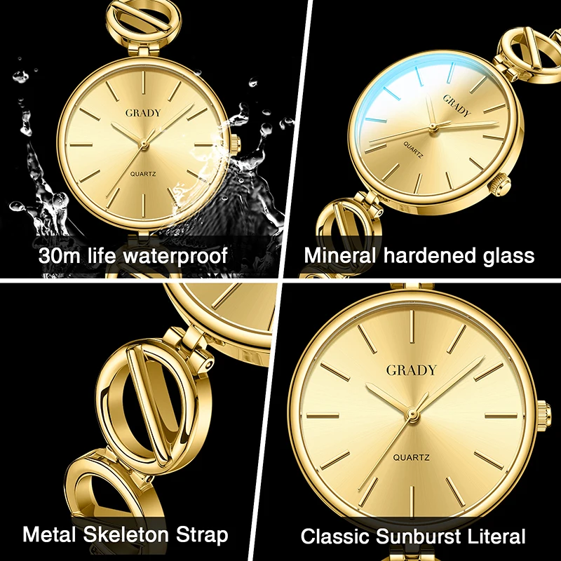 Women Watch Luxury Gold Ladies Watches GRADY Free Shipping  Clock Waterproof Girls High Quality Fashion Quartz Wristwatch