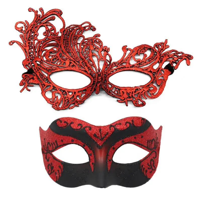 2pcs Elegant Lace Masquerade Mask Set For Couples Perfect For Venetian Party Mardi Gras And Halloween Celebrations