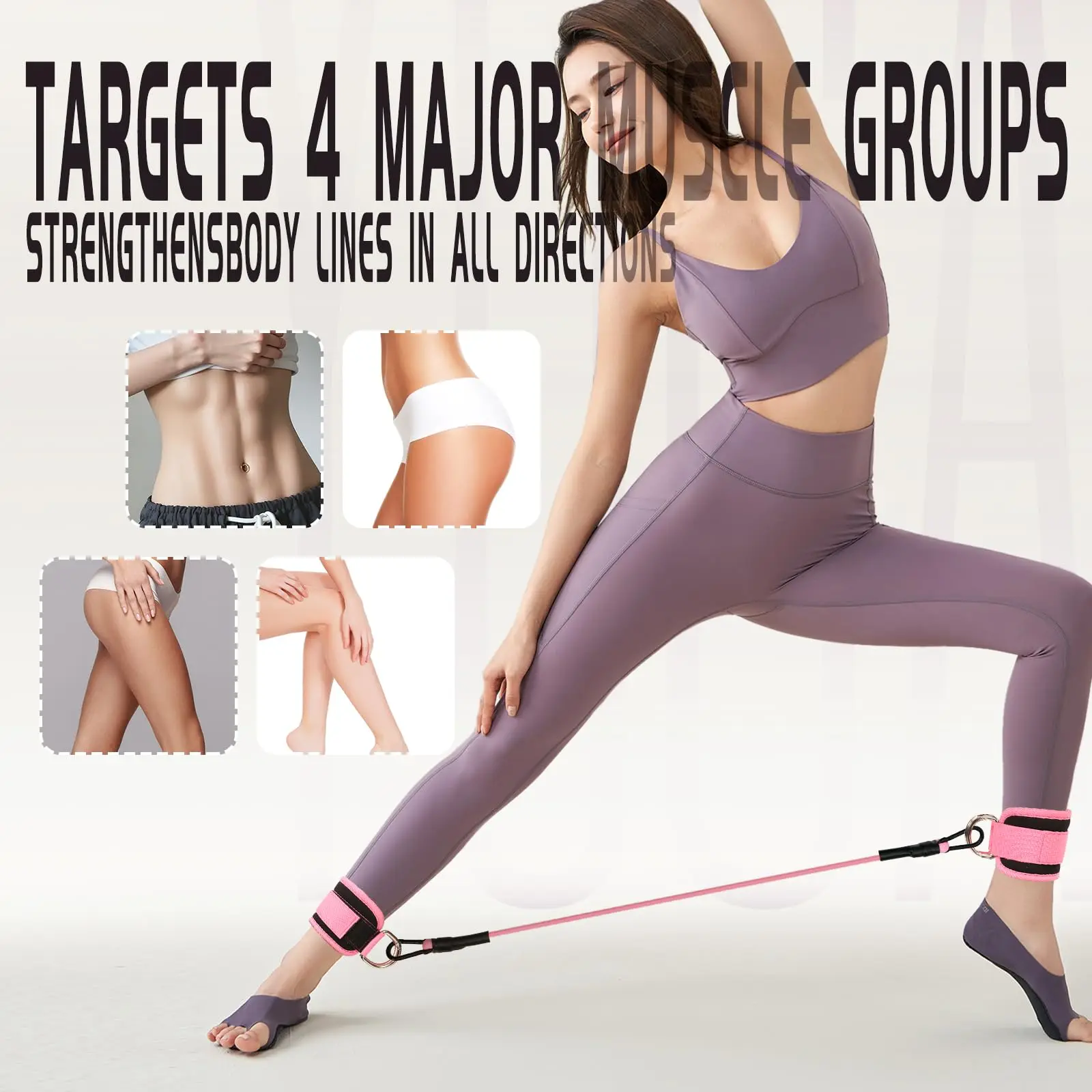 الأرداف مع رافعة جسرية ، شد الورك ، مقاومة الكاحل ، حلقة مرنة ، حبل شد الورك والساق ، تشكيل وتنحيف ، 6 * #5