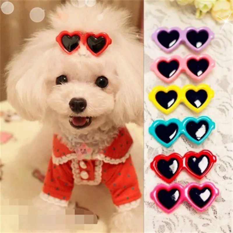 1PCS Pet Lovely Heart Sunglasses Hairpins Pet Dog Bows Hair Clips for Puppy Dogs Cat Yorkie Teddy Pet Hair Decor Pet Supplies