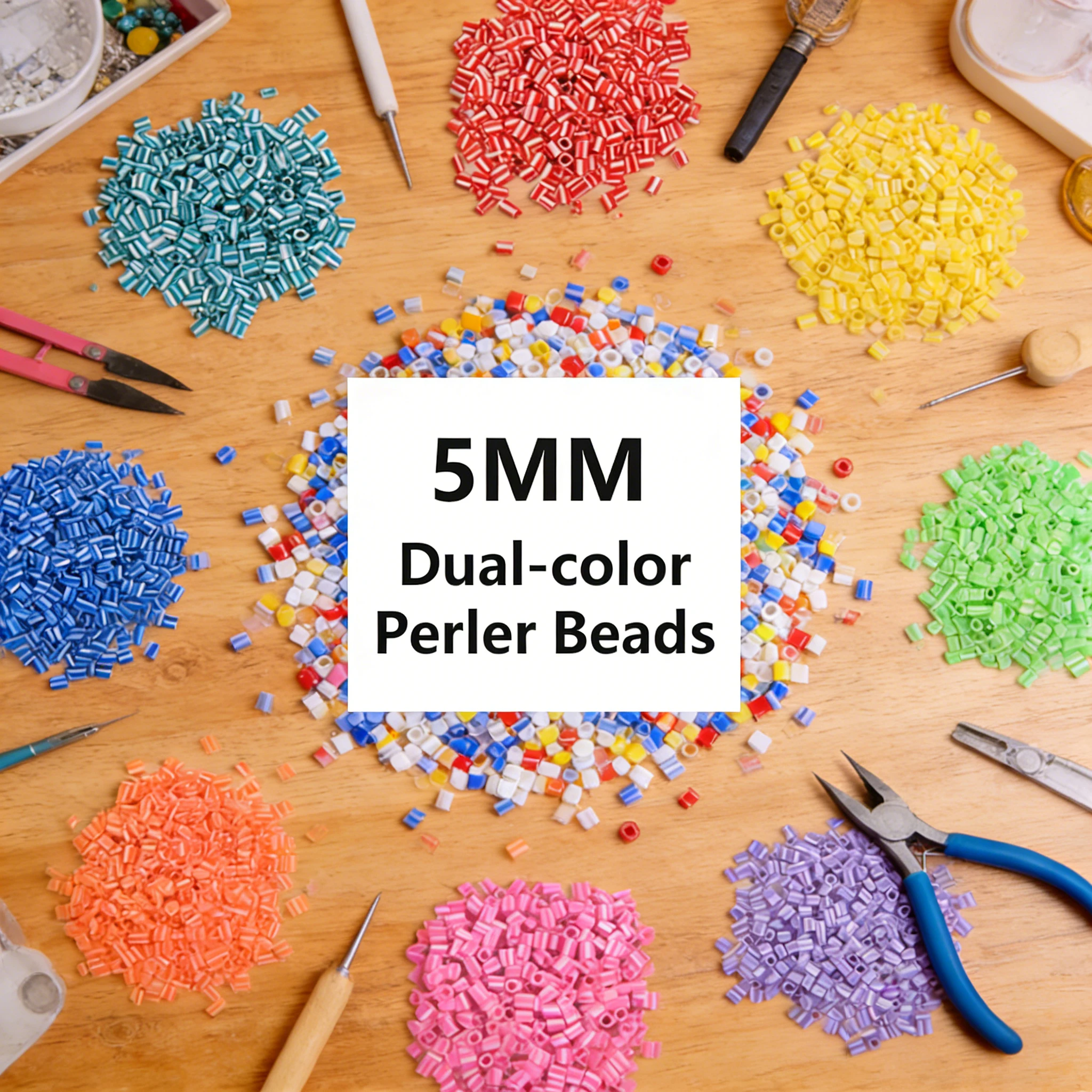 

Двухцветные термомозаики 5 мм (набор) - 1000/5000 шт. разноцветных двухцветных бусин Perler для DIY пиксель-арта и рукоделия