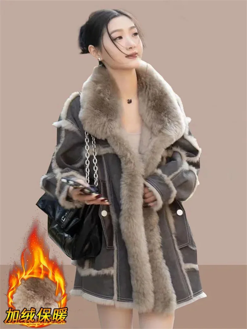 2024 Winter Women\'s New Thickened Fashionable Faux Fur Integrated Short Jacket Female Western-style High-end Warm Cotton Jacket