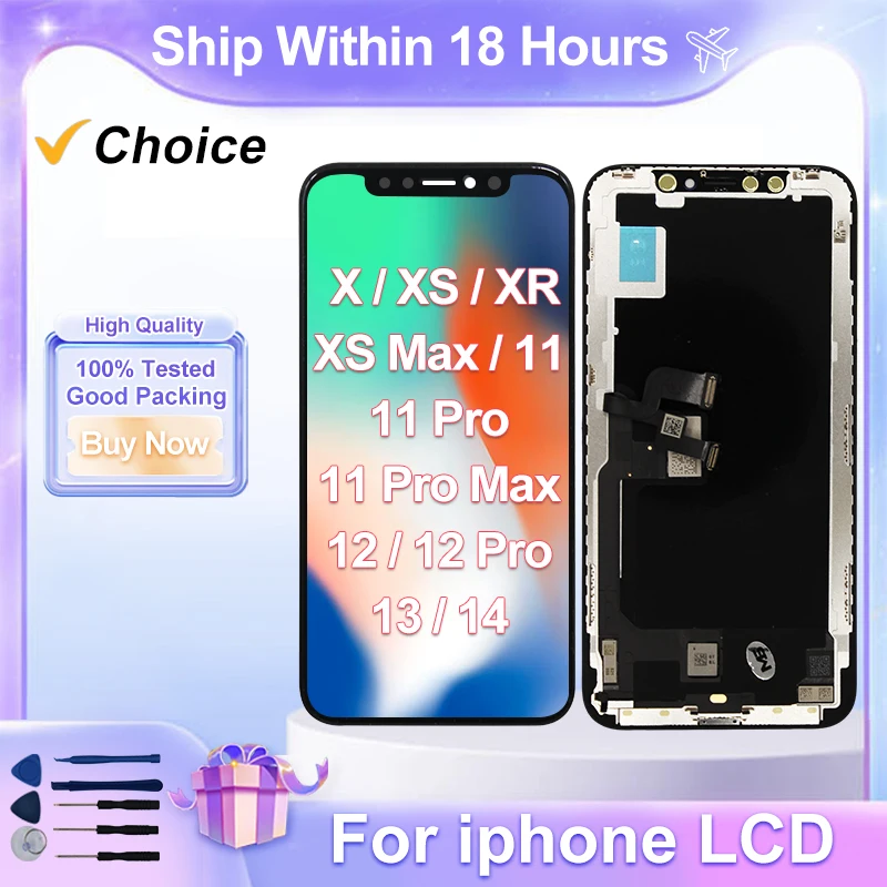 CHOICE OLED For iPhone X XR XS Max LCD Digitizer For iPhone 11 12 Pro Max 13 LCD Display Touch Screen No Dead Pixel Repair Parts