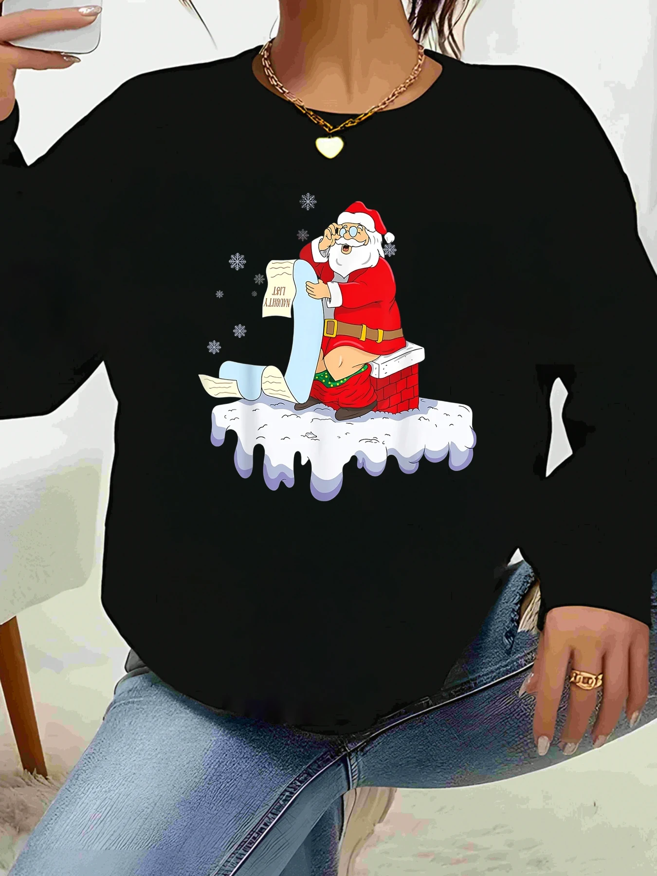 

Список чтения Санта-Клауса, рождественский топ с длинными рукавами, праздничная женская повседневная одежда для вечеринок