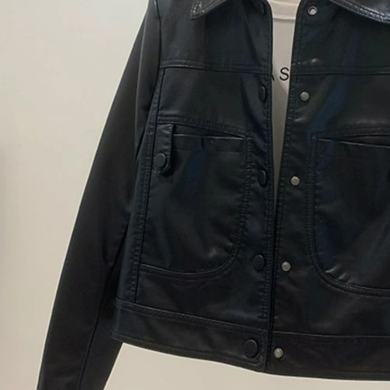 Kurtka Wiosenno-Jesienna Moda Zagraniczny Styl 2025 Mała Dopamina Casual Odzież Damska Kurtka Skórzana Krótka Prosta Do Pracy