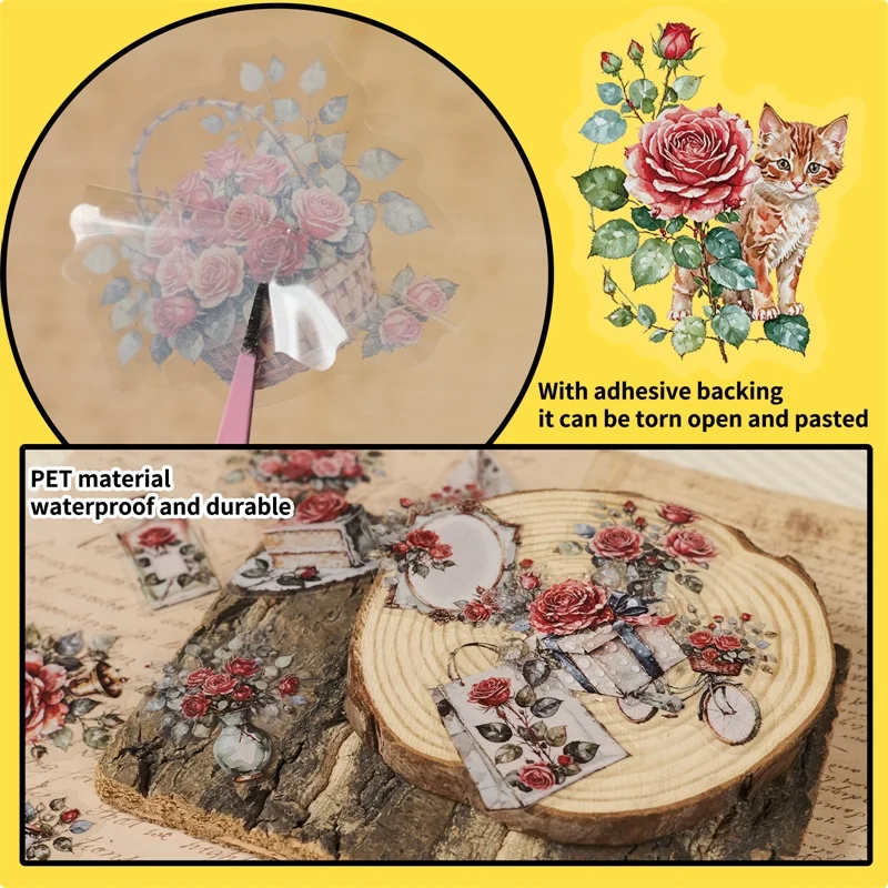 56 قطعة من ملصقات الحيوانات الأليفة الوردية العتيقة، ديكور لاصق ملون جمالي، لوازم مكتبية ذاتية الصنع للأطفال
