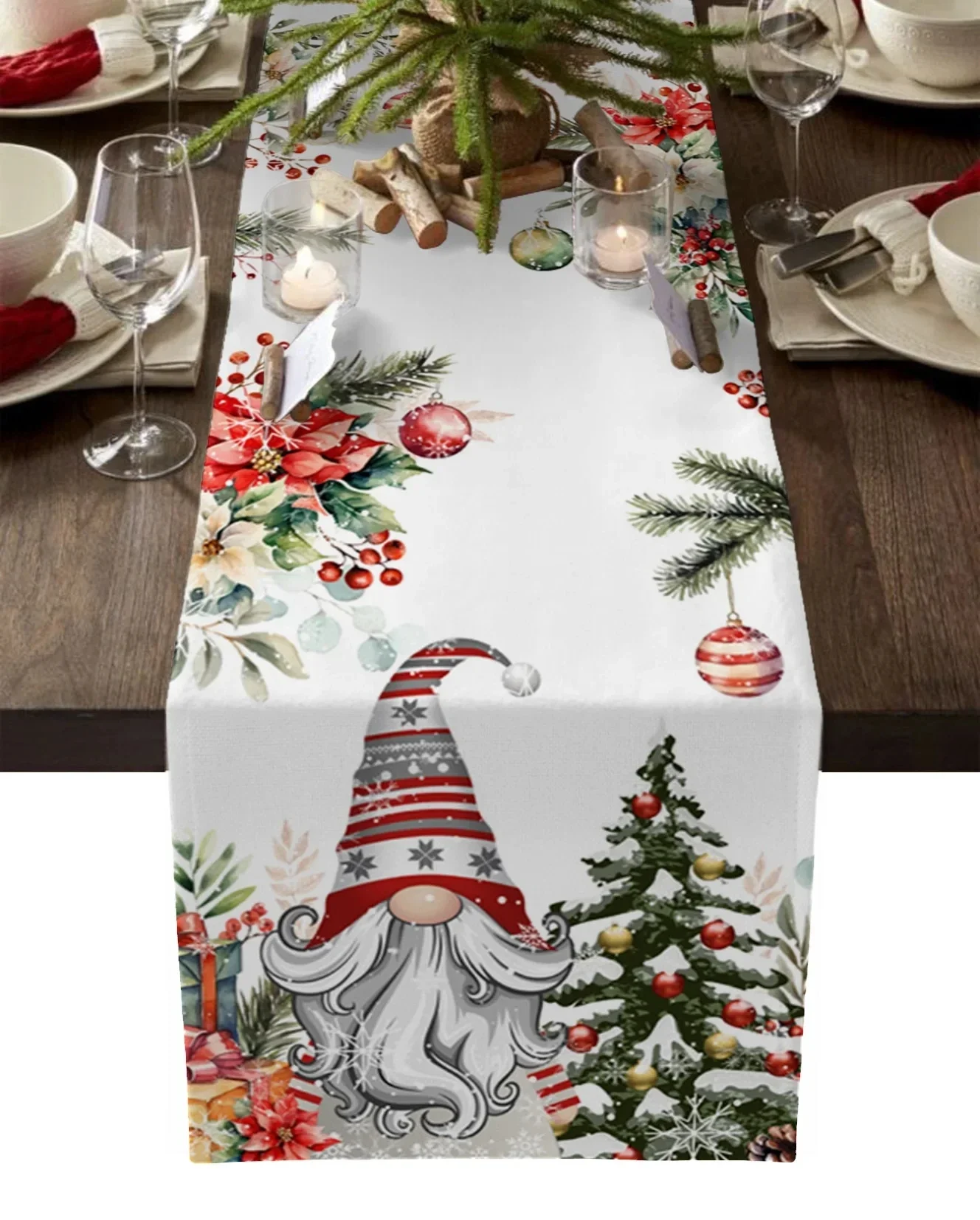 

Christmas Gnome Berries Fir Leaves Table Runners Holiday Party Decor Washable Dining Table Runners Christmas Decorations