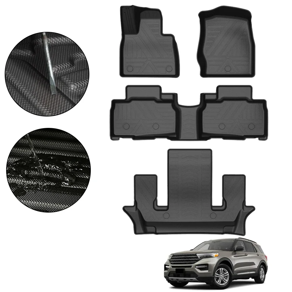 Car Floor Mats For Ford Explorer 2020 TPE Foot Pad 6-Seat All-Weather Waterproof Anti-Slip Auto Decoration 4Pcs/Set