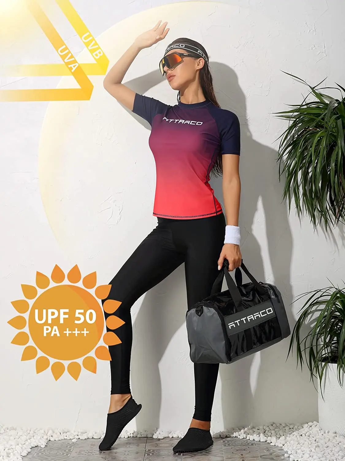 Anfilia Women Short Sleeve Rash Guard Shirts Swimwear Rash Guard Top Surf Top Close-fitting Shirt UPF 50+