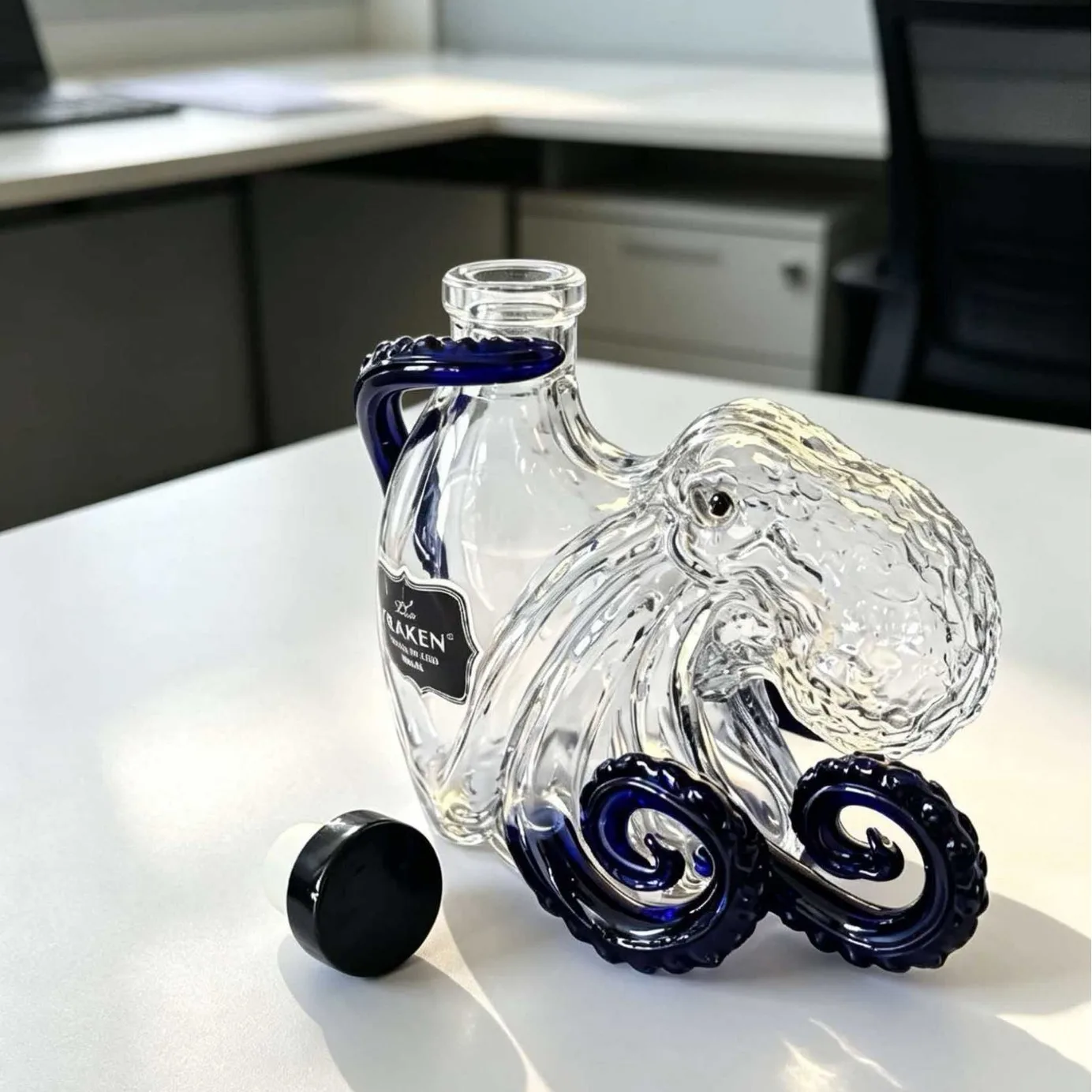 Unique Kraken Octopus Glass Liquor Bottle, Clear Rum Decanter, Decorative Barware & Home Display Piece for Spirits view 6