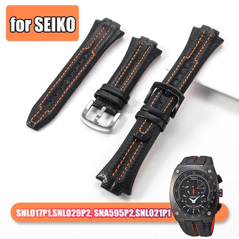 Watch Straps for Seiko Sportura Genuine Leather Watchband 15X27MM Men Sport Watch Bracelet SNL029P2 SNL021P1 SNA595P2 SNL017P1