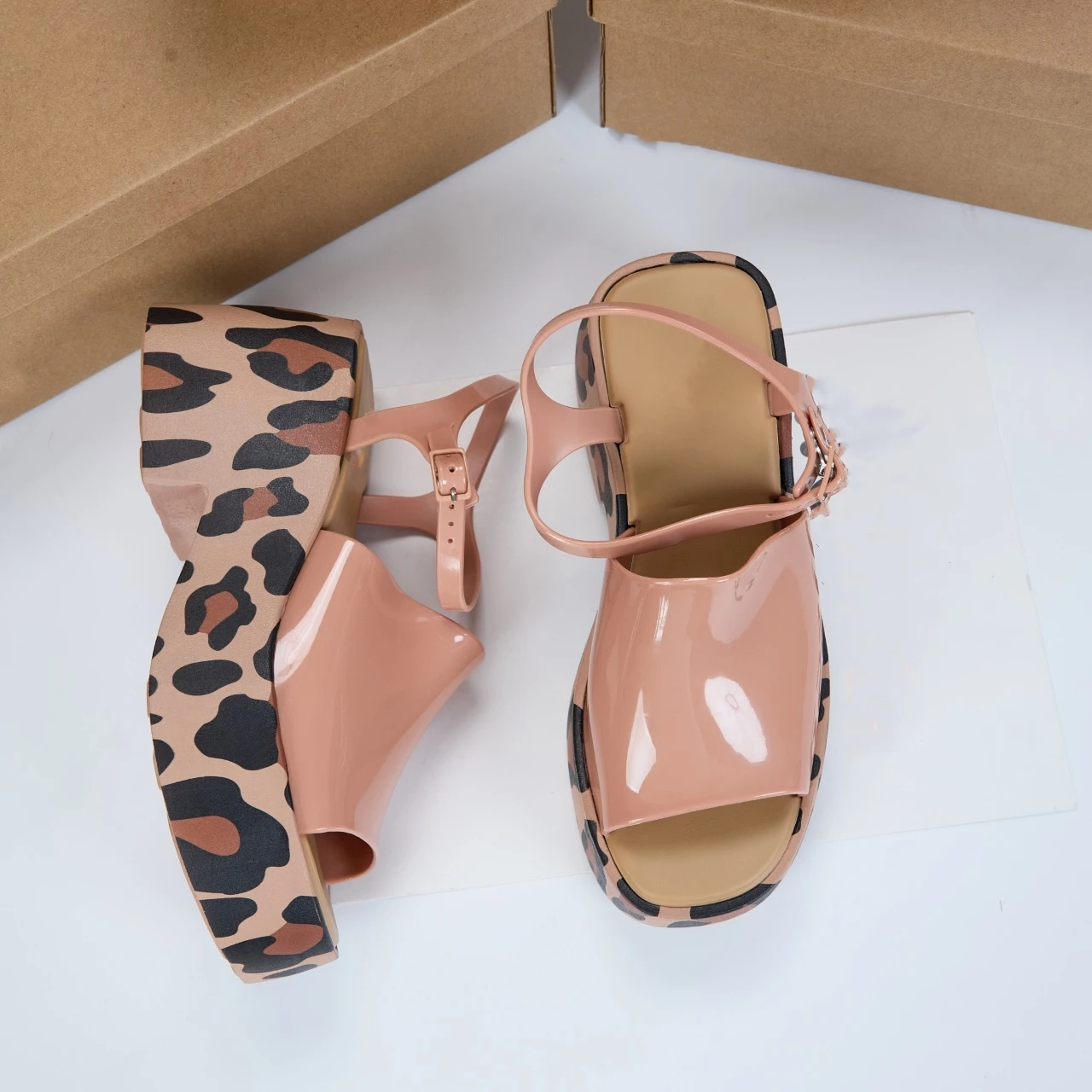 Ladies Printed Jelly Shoes Women's High-heeled Sandals Adult Girls EVA Thick Soled Sponge Beach Shoes Fragrant Shoes Female