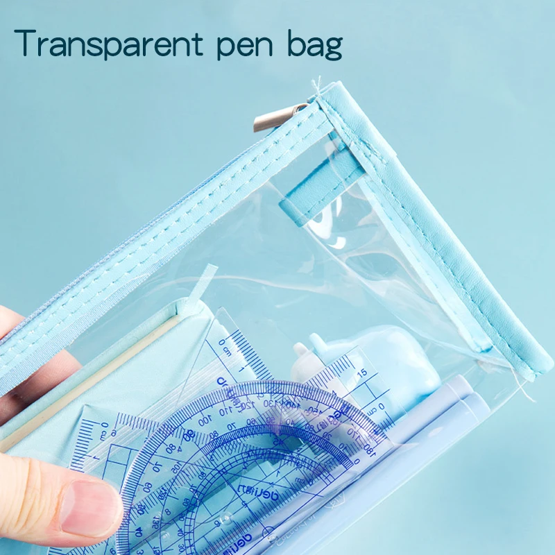 6 Colors Transparent Zipper Bags Special Stationery for Student Examination Simple Style