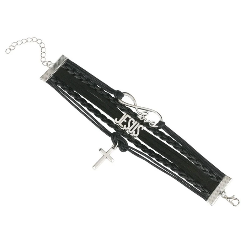 Leather Bracelets Men Bangles Beads for Cross Charm Homme Gift Jesus Braide Jewe