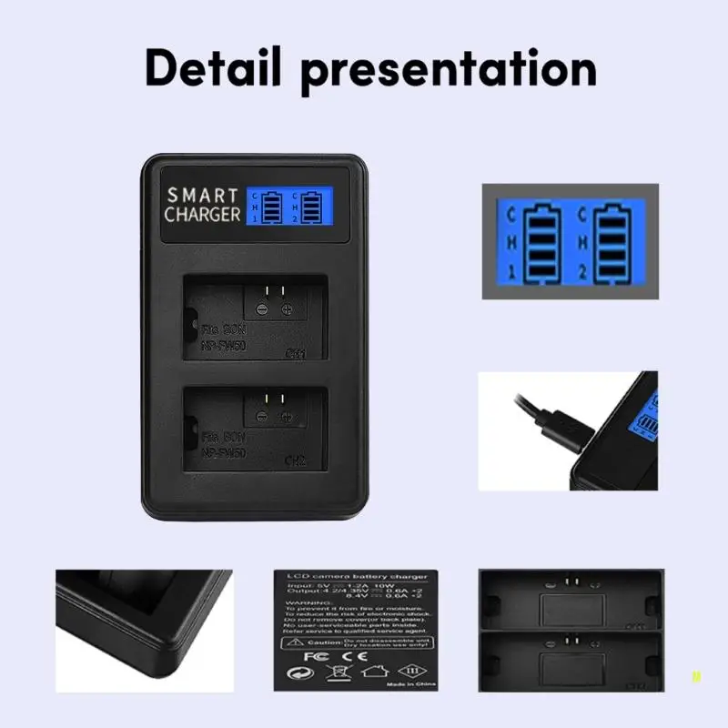 Caricabatterie Micro USB LCD portatili per 6000, 5000, ILCE6000, ILCE7, comoda sostituzione della batteria a doppio slot