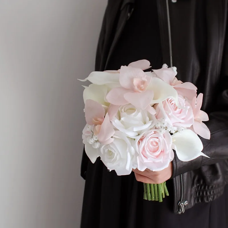 Artificial flower pink Phalaenopsis bride photo bouquet fake flower Korean certificate flower