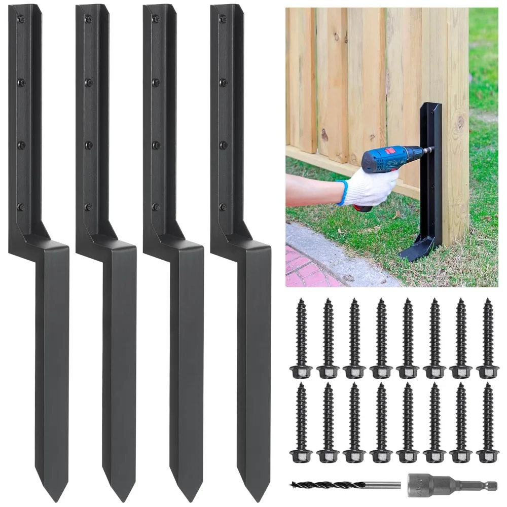 

Steel Fence Post Repair Stakes, Fence Post Anchor Ground Spike, for Repair Tilted/Broken Wood Fence Post (4 Pack)