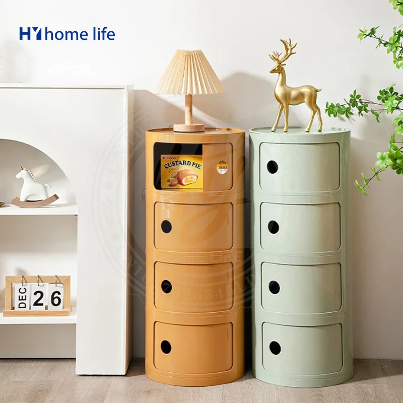 

HY Nordic Round Simple Nightstands Plastic Bedroom Bedside Cabinets Home Table De Chevet Bedroom Small Night Stand Furniture