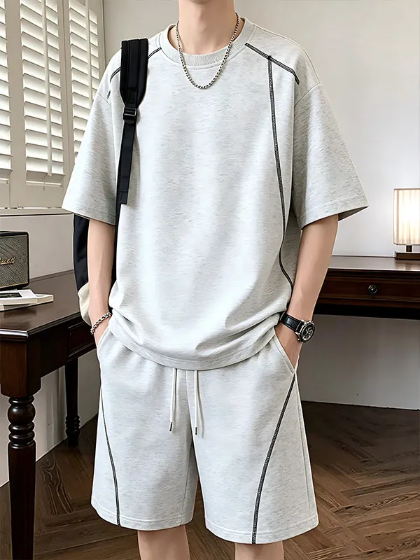 Conjunto de Roupas Casuais para Homens, Estilo Verão, Camiseta de Manga Curta e Calções, Tamanho Grande, Conjunto de Duas Peças em Tecido de Algodão p