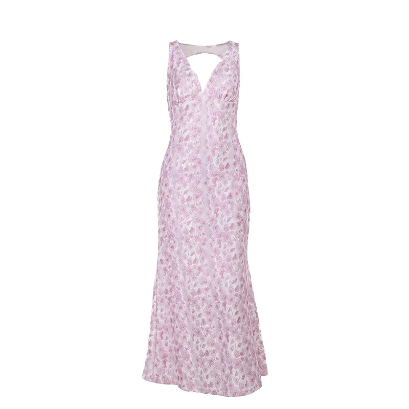 Robe de plage à imprimé floral pour femmes, robe maxi à col en V profond, robe d'été sexy, robe de soirée élégante, coupe couvertes, été, 2024