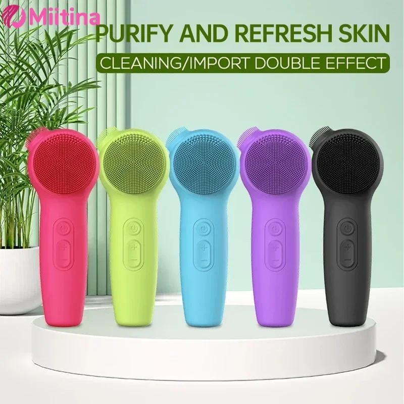 

2 in 1 Sonic Facial Cleansing Brush Silicone Ultrasonic Vibration Skin Massager Face Cleanser Deep Pores Blackhead Clean Washing