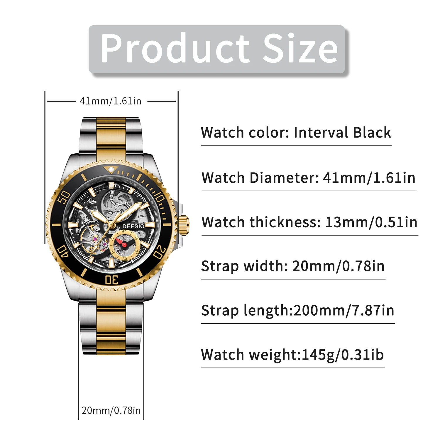 Deesio Jam Tangan Mekanis Otomatis Pria Baru Mewah Jam Tangan Bisnis Bercahaya Tahan Air Kristal Safir Baja Tahan Karat Hadiah