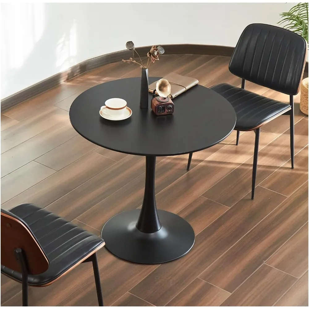 Tavolo da pranzo rotondo, tavolo a tulipano circolare da 1,5" con piano ispessito e piedistallo in metallo, tavolo da bistrot moderno di metà secolo per cucina