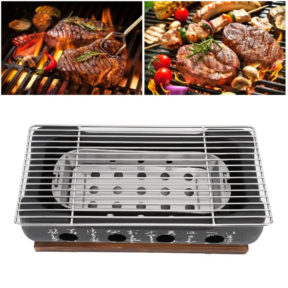 BBQ Grill Stove Charcoal Barbecue Stove Rectangle Calligraphy Quick Heating Aluminium Alloy Wire Grill Base for Camping XL