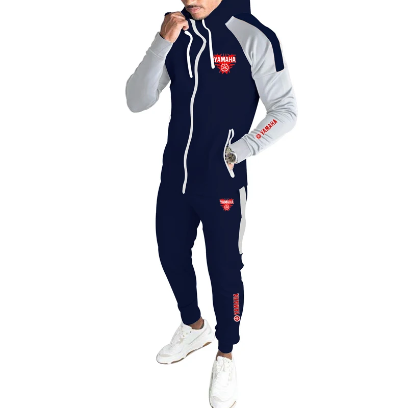 Conjunto de Treino Masculino YAMAHA: Jaqueta com Capuz Oversized de Secagem Rápida e Calça de Moletom para Fitness - Duas Peças