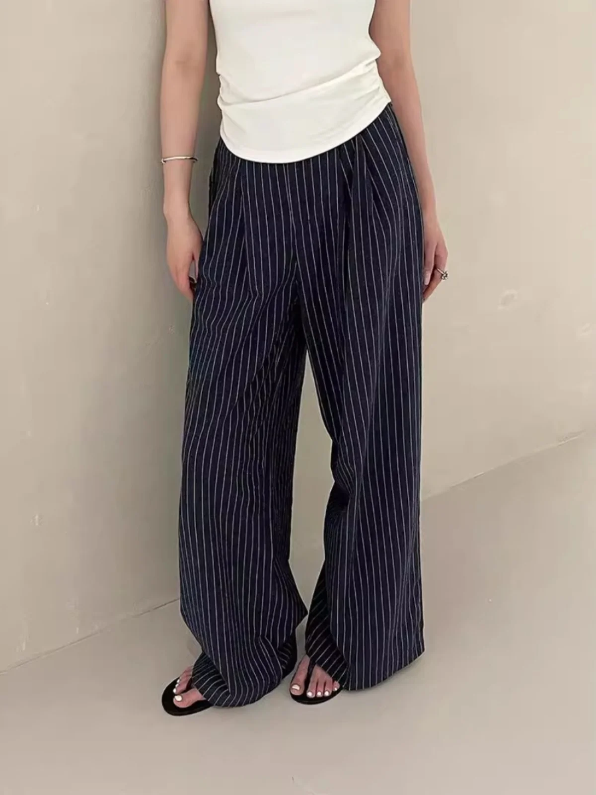 Thirteen Rows Sunset2024 Autumn New Stripe Simple Casual Pants Loose Straight Pants 923