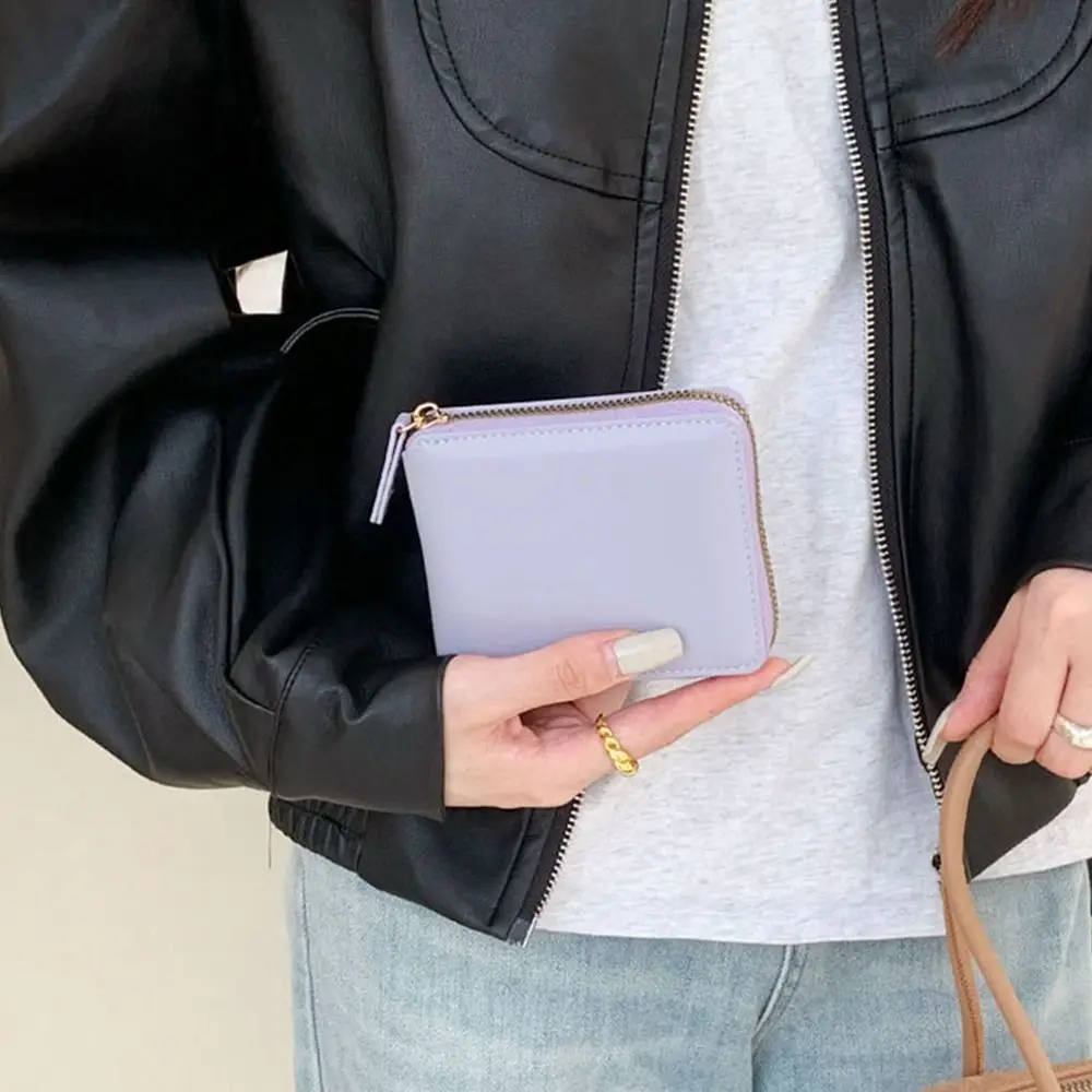 Simple Korean Style PU Zipper Wallet Solid Color Wallets Solid Color Coin Purse Storage Bag Card Holder Women