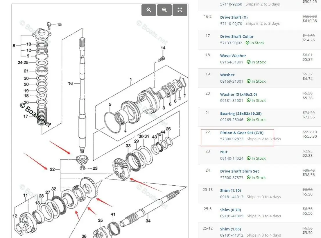 Oversee 57300-92872 Gear Set C/R For Suzuki Outboard DF115 DF140 115 140HP 57300-92871