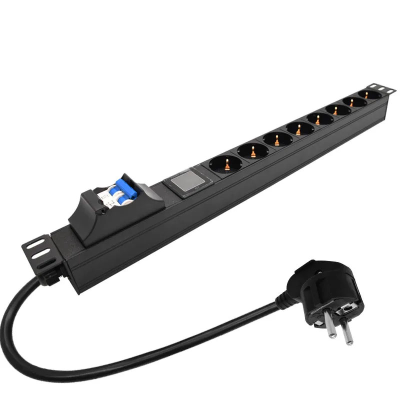 

PDU Power Strip aluminium alloy Switcher EU SOCKET Air Switch With ammeter 8 Way Socket 2m Cable 16A Copper Material