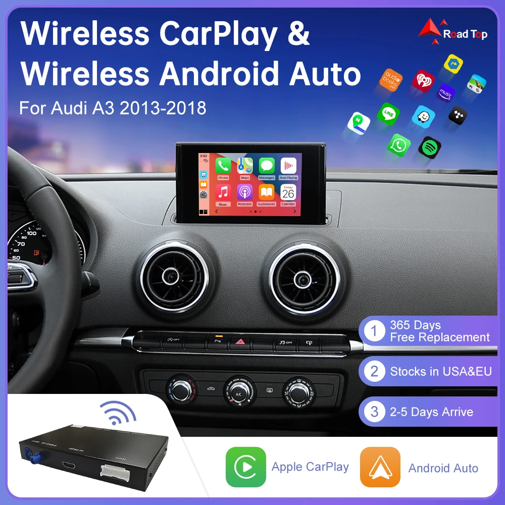 Wireless CarPlay for Audi A3 8V Q2 2013-2018, Support Android Auto with AirPlay Mirror Link Camera Car Play Functions