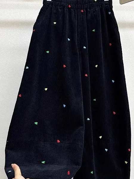 

Ele Large Size Corduroy Wide Leg Pants Men's Casual Loose Comfortable Autumn Winter Faion High Waist Trousers