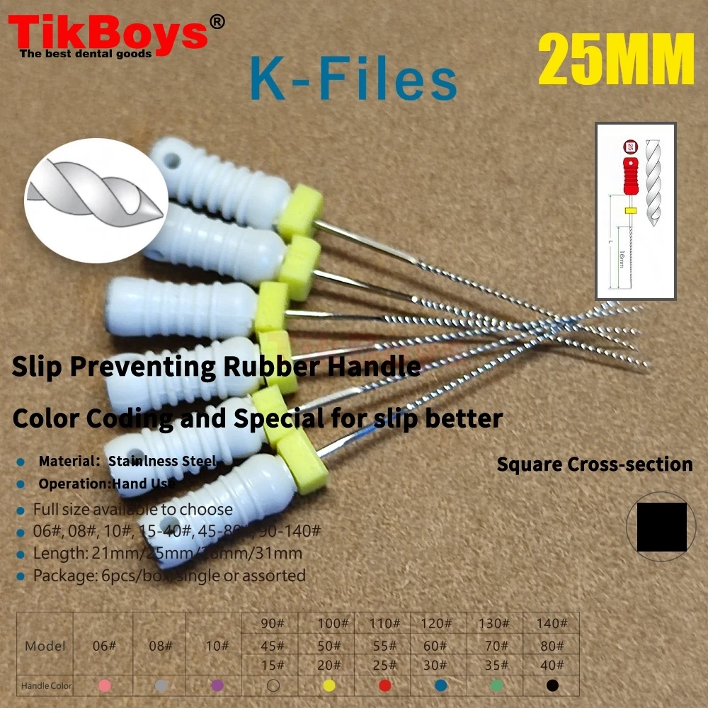 6Pcs/Pack Dental Hand Use K-Files 21/25/31mmStainless Steel Endodontic Root Canal Files Dentist Tools Dental Files Lab Equipment