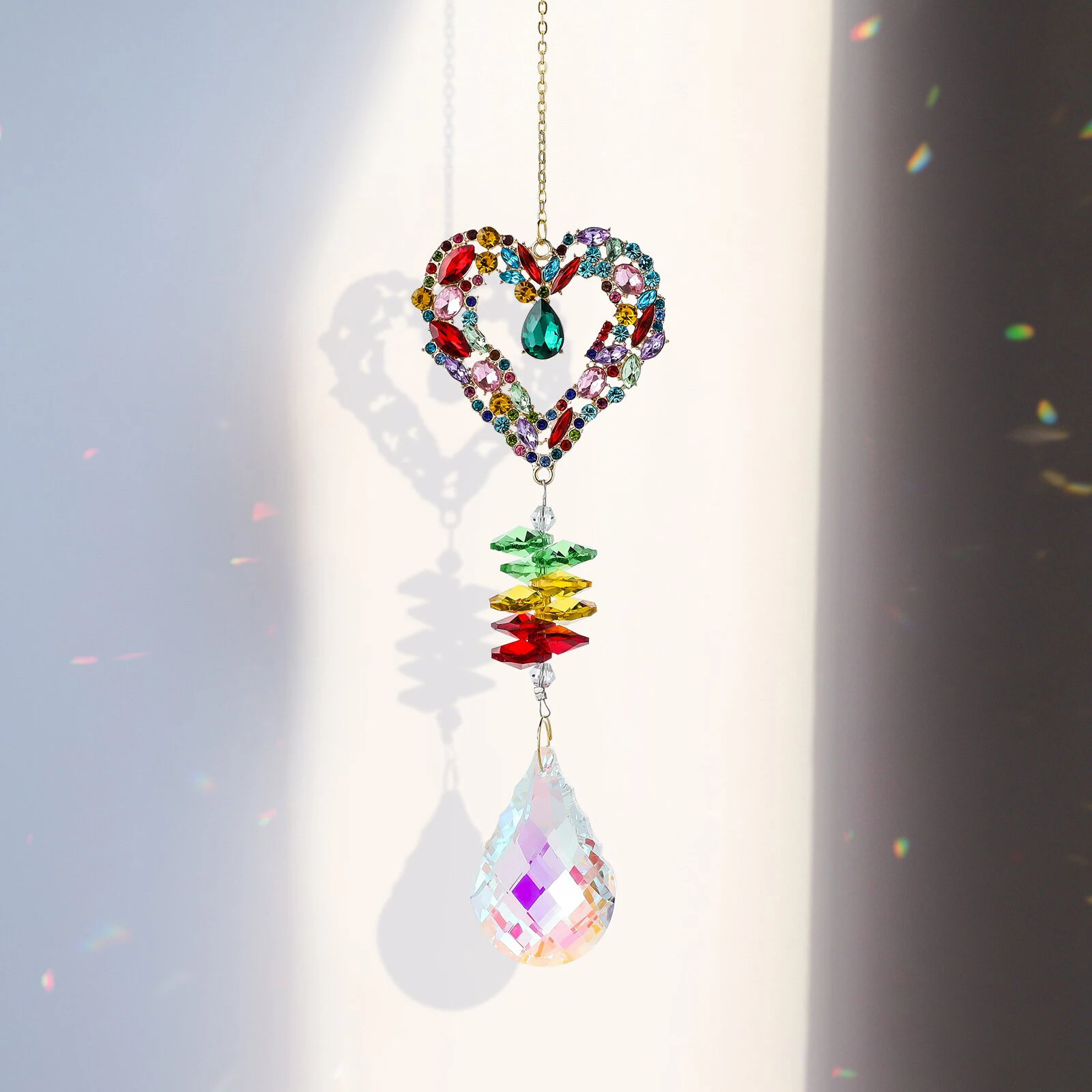 Colorful Crystal Suncatcher Hanging Rainbow Maker Prism Sun Catcher Ornament For Garden Window Outdoor Home Decor Chakra Pendant