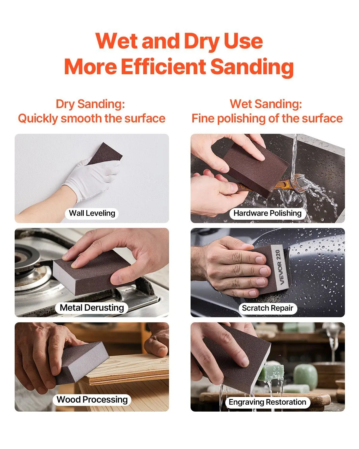 Sanding Sponge 10Pcs 60/80/120/180/220 Washable & Reusable Sanding Blocks