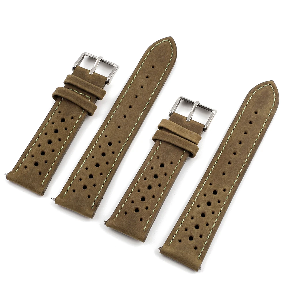 Vintage Genuine Leather Watch Band 18mm 20mm 22mm Breathable Porous Wristband Handmade Stitching for Men Women Universal Strap