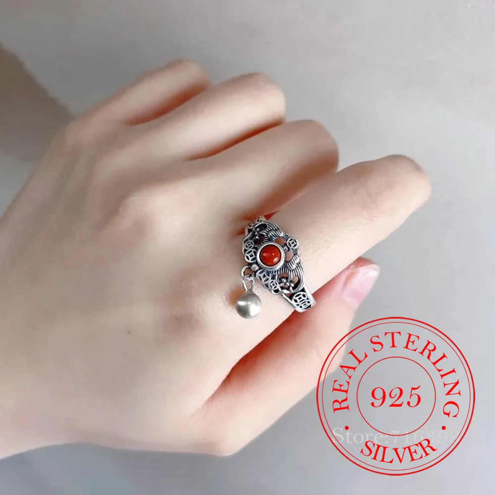 

925 Sterling Silver Jewelry Vintage Copper Coin Hollow Pattern Finger Rings for Women Wedding Party Jewelry Girls Friend Gift