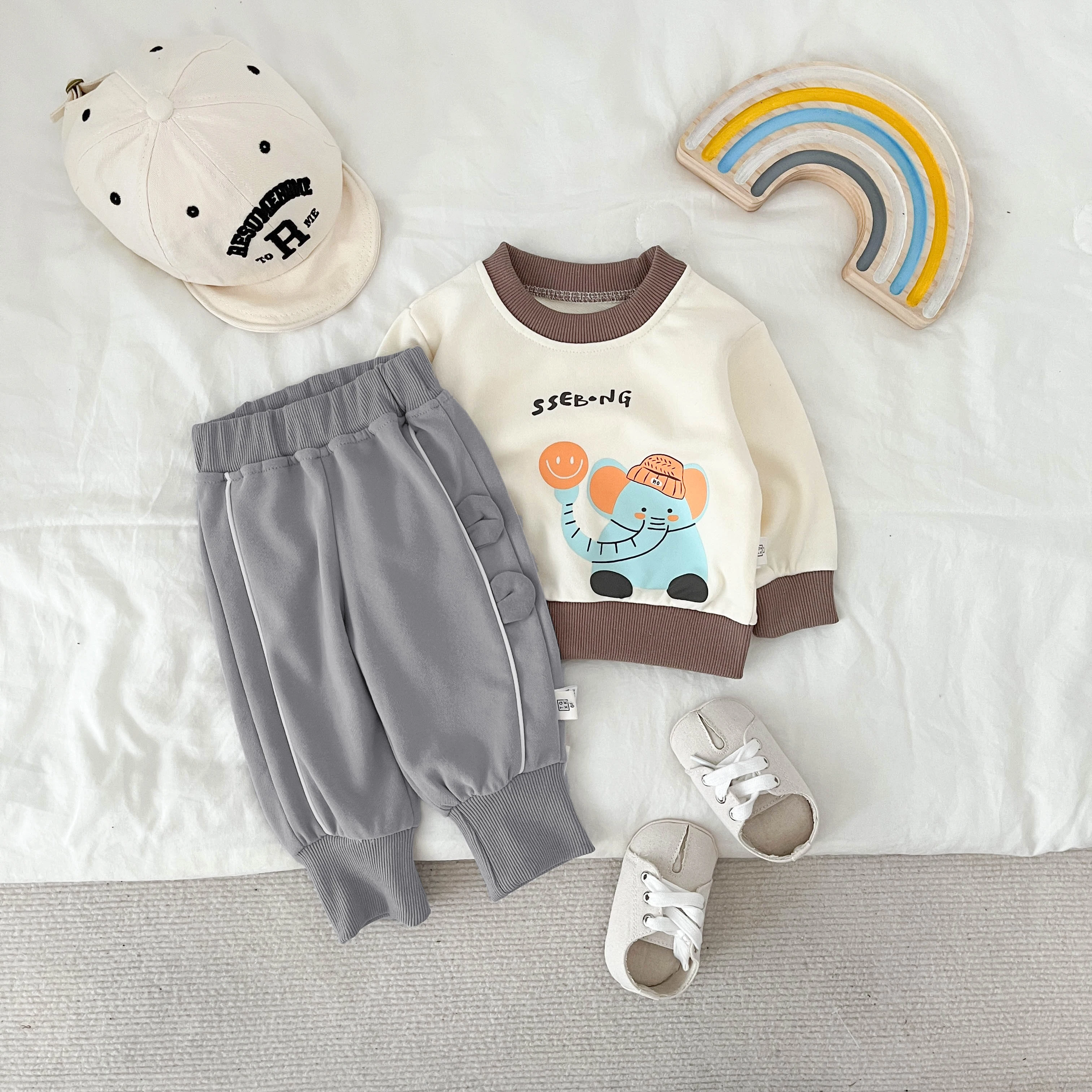 Spring And Autumn Newborn Baby Girls And Boys Two Piece Set Long-sleeved Cute Printing O-neck Cotton Korean Fashion Soft Casual