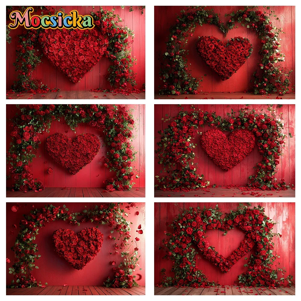 Mochisca 14 February Valentine's Day Photography Backdrops Huge Heart Roses Wall Holiday Party Family Photo Backdrops Studio