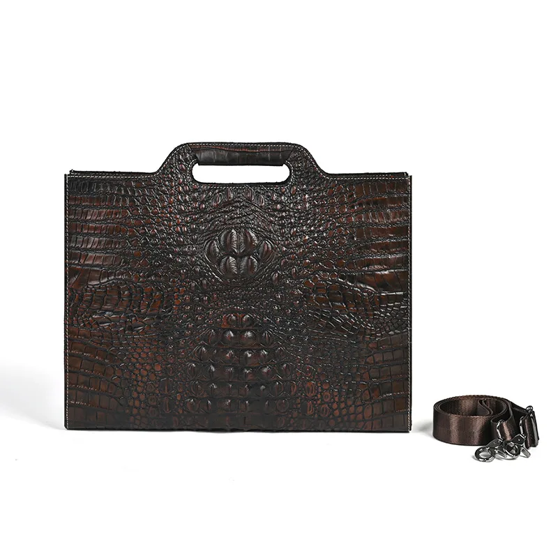Mens จระเข้นูนหนังกระเป๋าเอกสาร Vintage กระเป๋าไหล่ Messenger กระเป๋าเอกสารทํางาน Tote