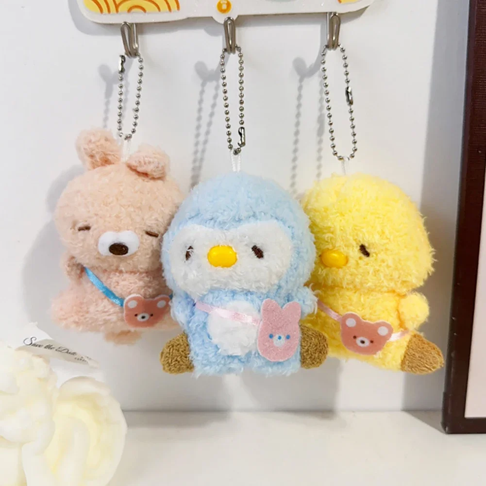 Cartoon Animal Little Bear Rabbit Chicken Stuffed Plush Toy Mini Plush Animal Keychain Decorate Birthday Gift for Girls Children