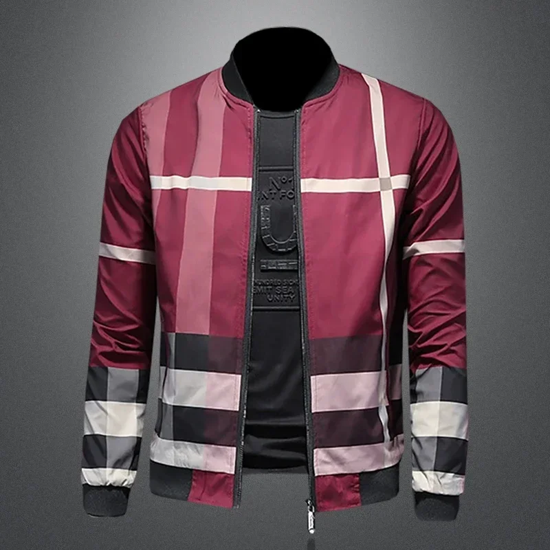 Fashion brand slim fit color matching high-quality fabric boutique men's jacket round neck baseball jacket spring new item