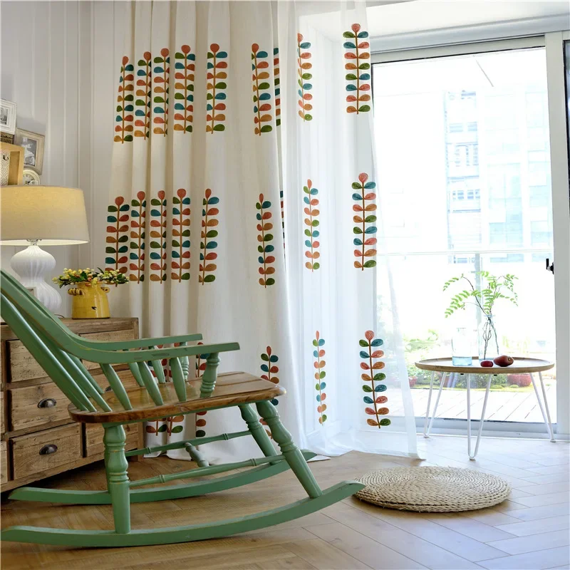 

Curtain Blackout Color String Grass Curtain Cloth Modern Pastoral Chinese Cotton Linen Embroidered Tulle Curtins for Livingroom