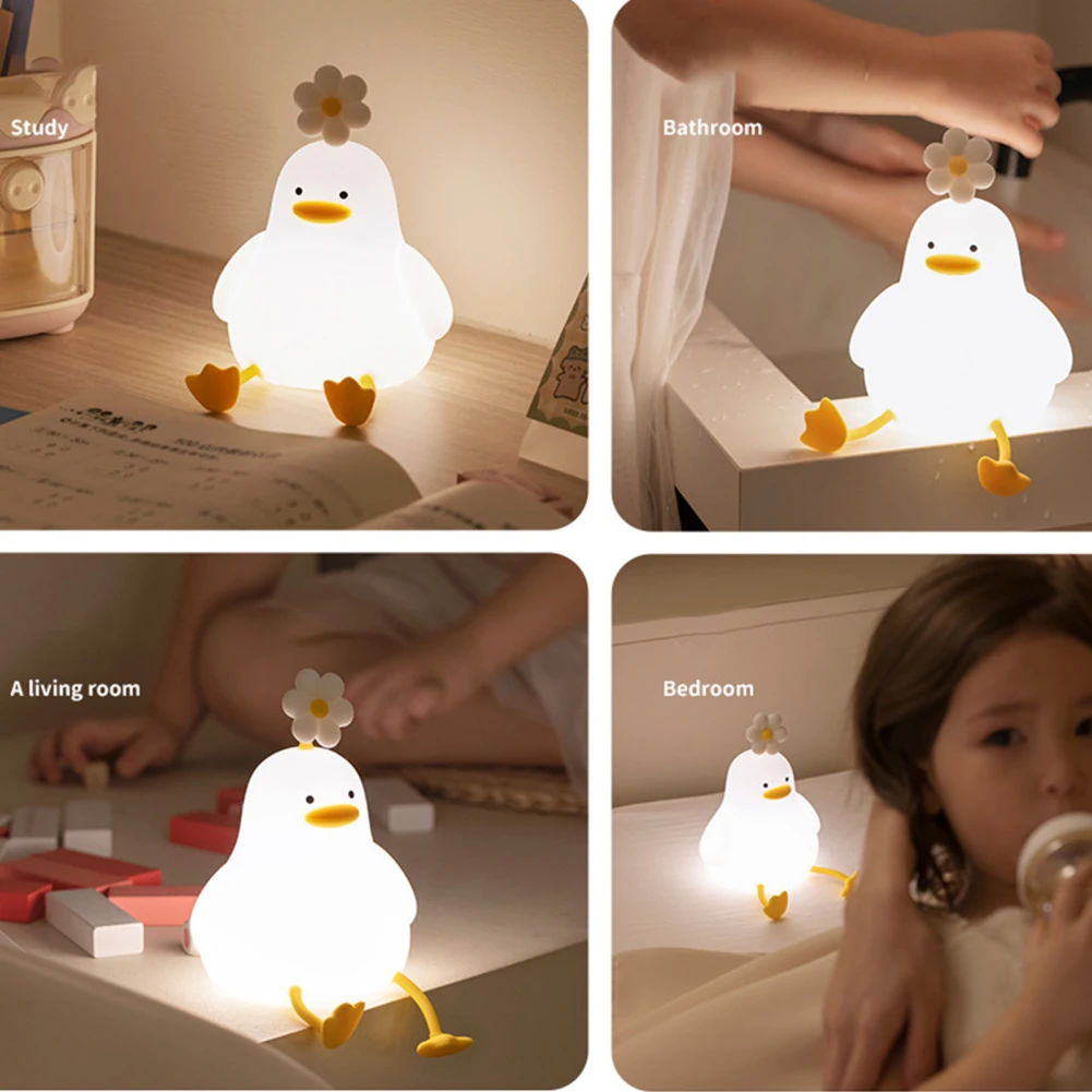 Veilleuse LED en forme de canard mignon, aste par USB, lampe en silicone, interrupteur tactile, décoration de chambre d'enfant, cadeau d'anniversaire