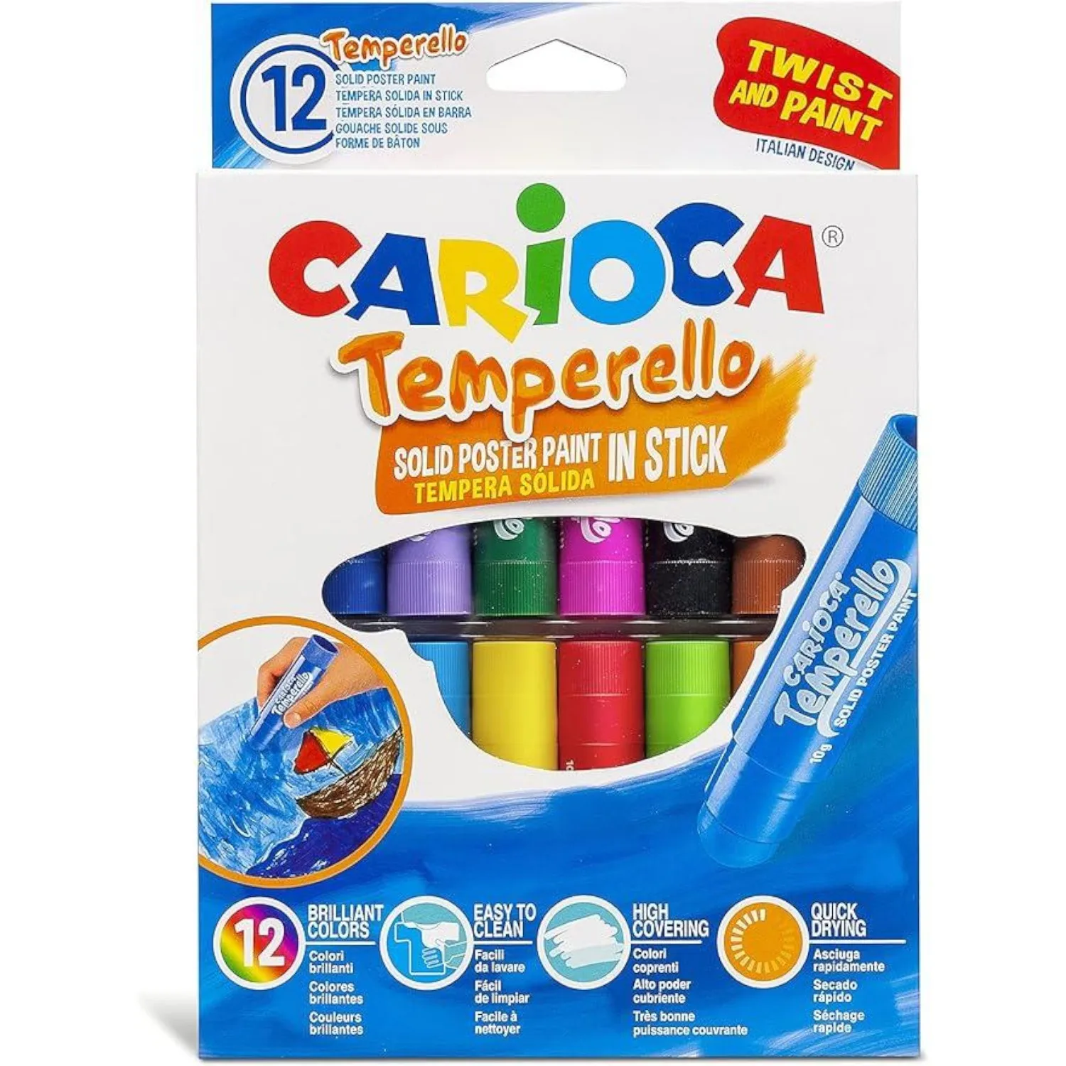 Carioca STARTELECTRIC Bolígrafo para Colorear con Palo de Tempera 12 Piezas Opcional (Tempera Sólido + Solventes) Ideal para la Escuela