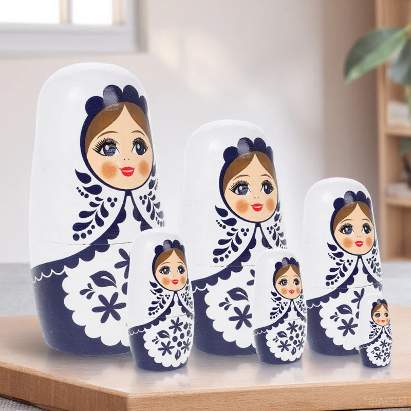 1 Zestaw Drewnianych Rosyjskich Matriosek, Wielokolorowy Zestaw, Dekoracja Domu, Prezent na Śluby, Festiwale, Urodziny